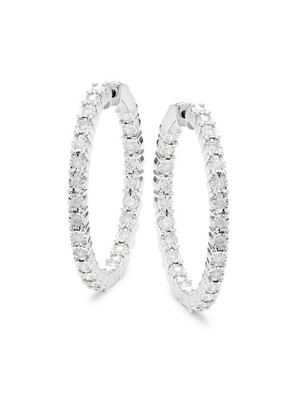 Effy Sterling Silver Diamond Hoops Sterling Silver TCW Diamond