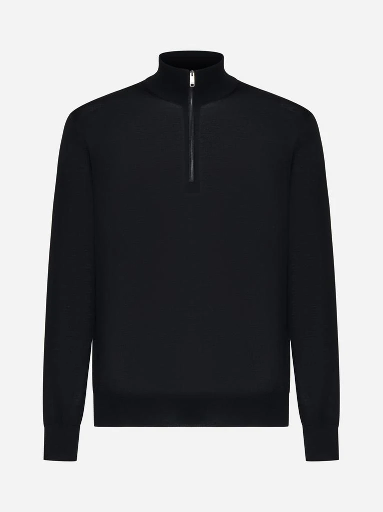 Zegna Zip-up wool mock sweater 1