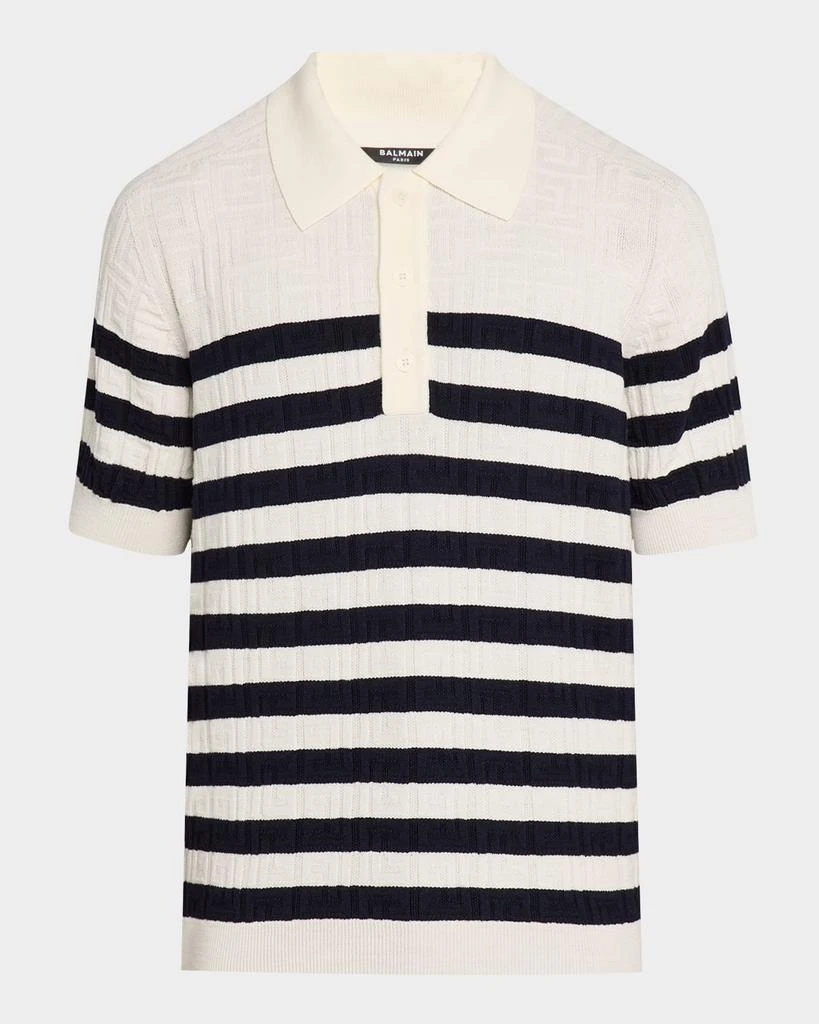 Balmain Men's Monogram Sailor-Stripe Polo Shirt 1