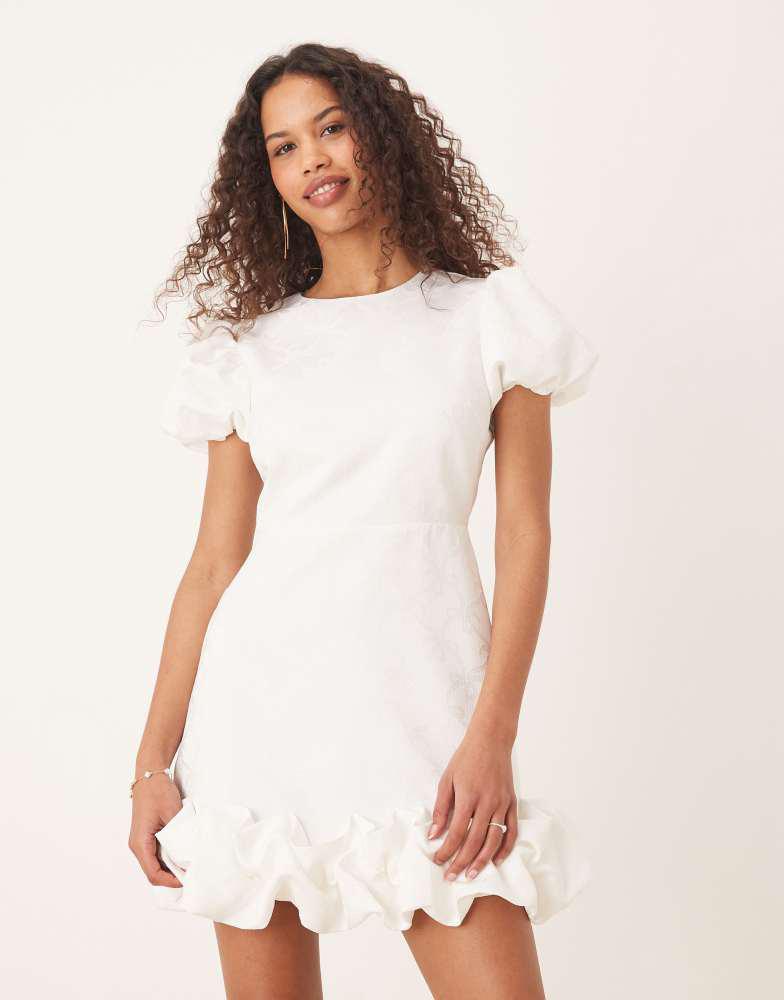 Shop Sister Jane puff hem jacquard mini dress in ivory on Sale at