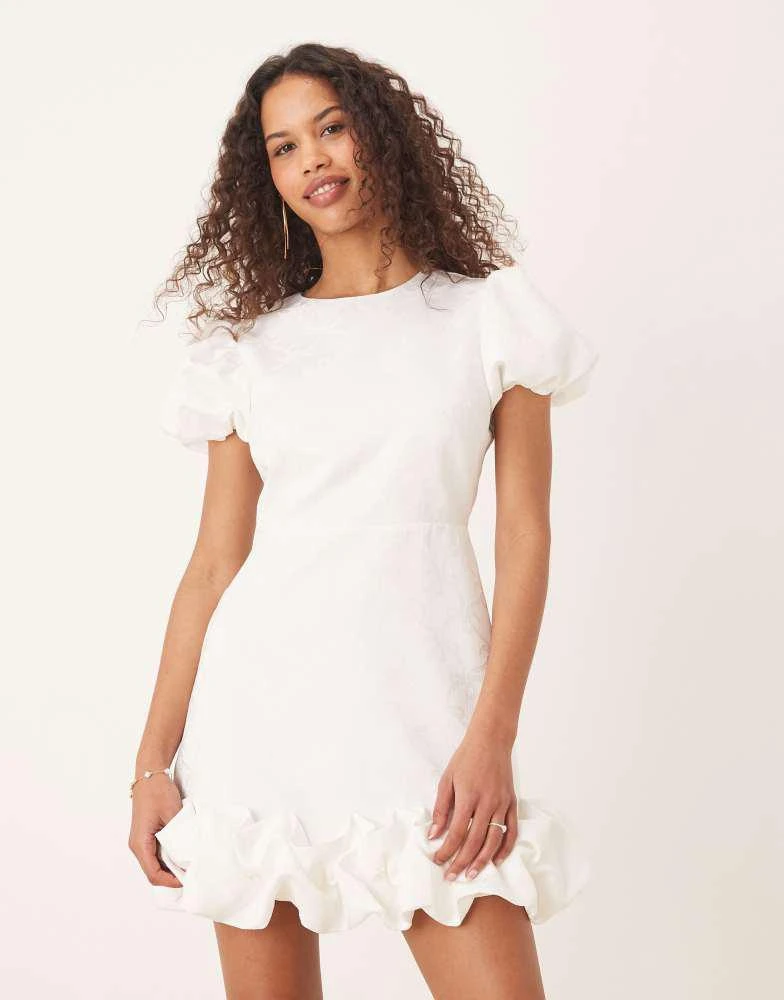 Sister Jane Sister Jane puff hem jacquard mini dress in ivory 2