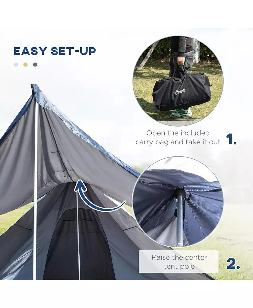 Outsunny Camping Tent with Porch, Teepee Tent Near-Inst Tent, 6