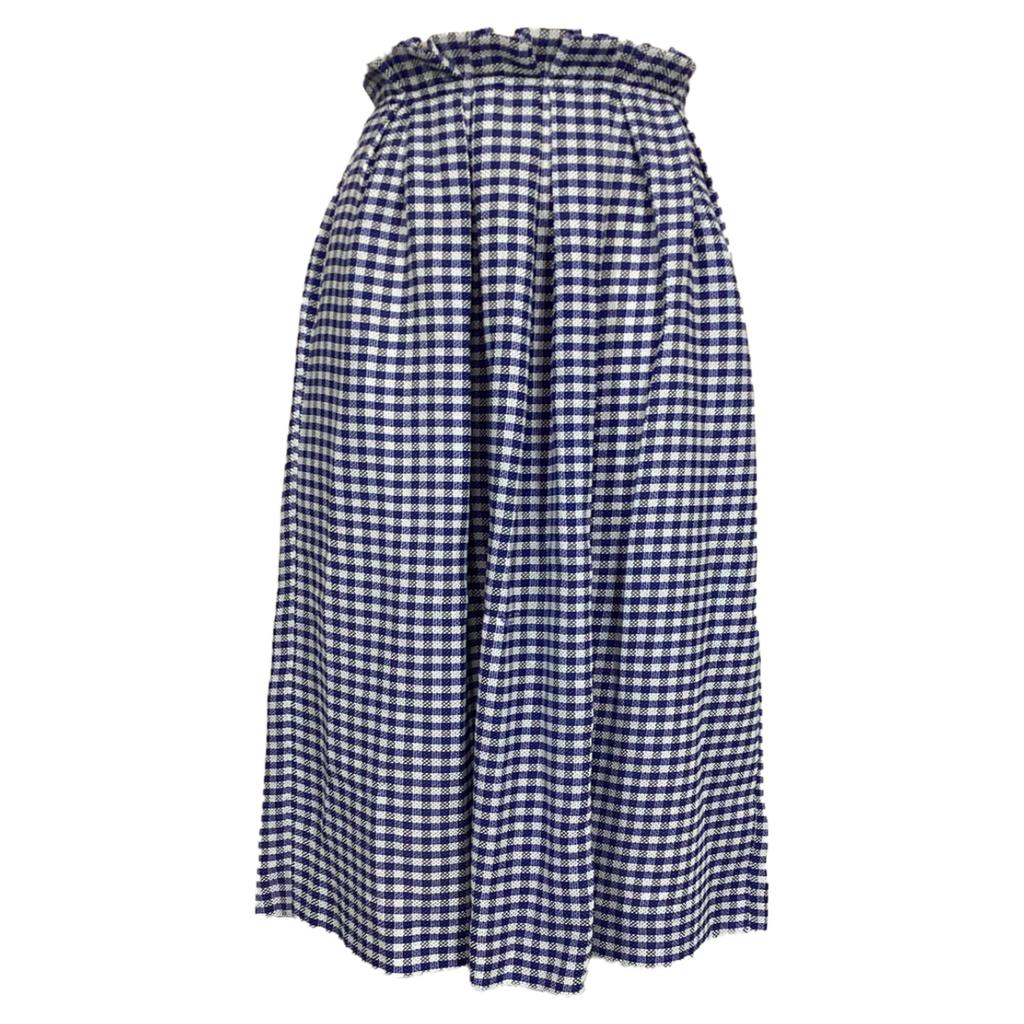 MOTHER OF PEARL Mother Of Pearl Checkered Midi High-Waisted Skirt in Blue Cotton Tweed