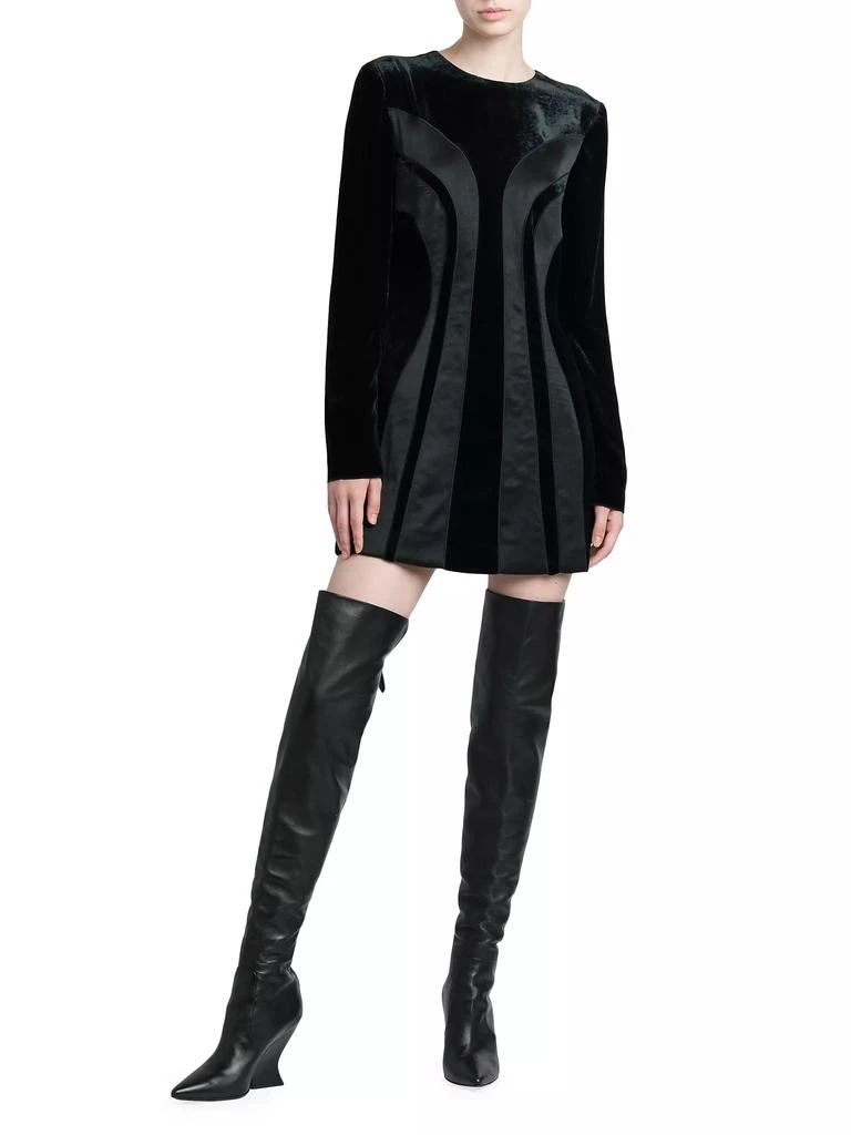 Alberta Ferretti Long-Sleeve Velvet &amp; Silk Minidress 2