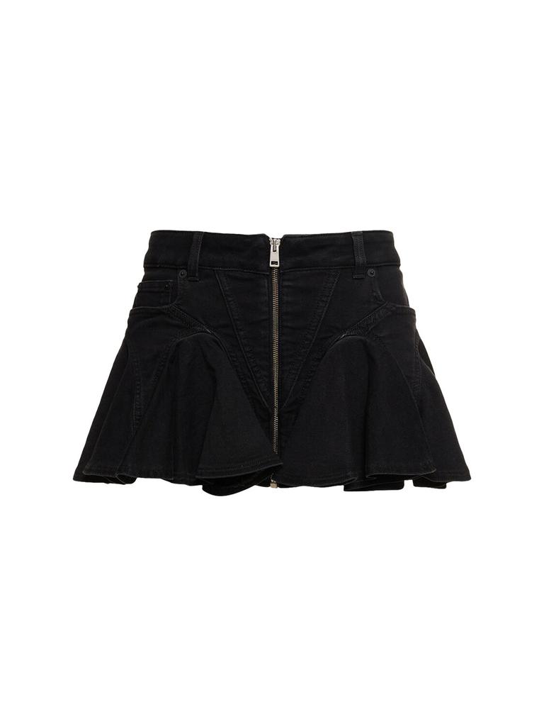 MUGLER Ruffled Cotton Denim Mini Skirt