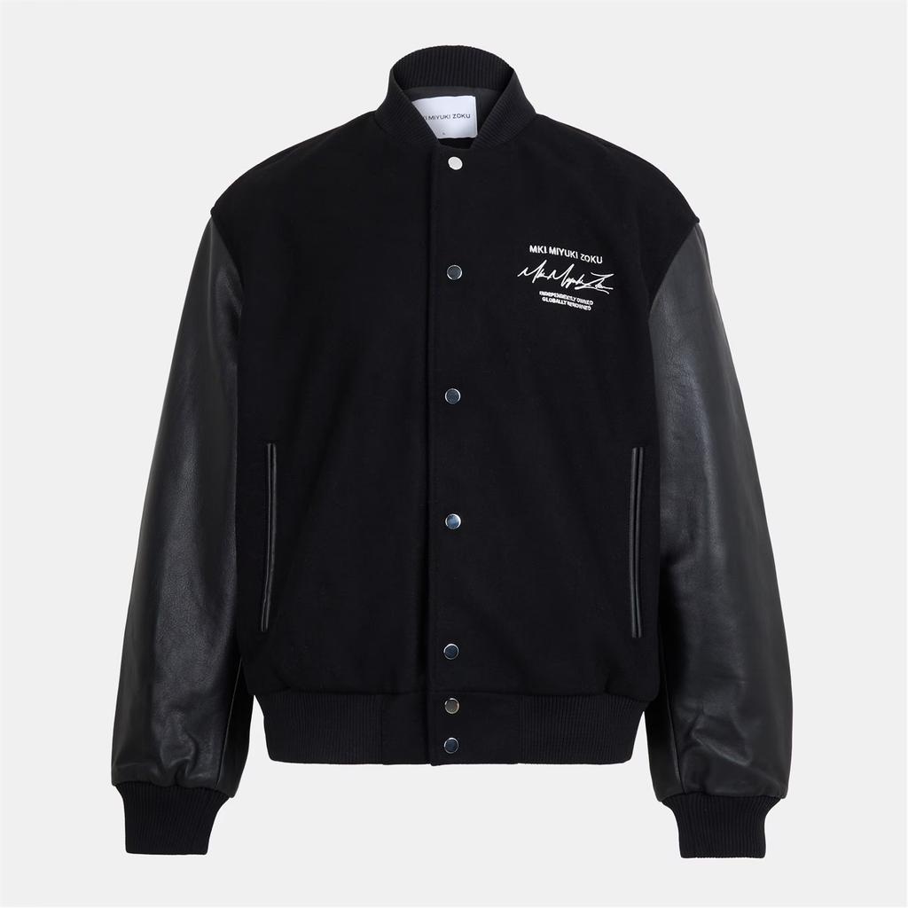 MKI Miyuki Zoku Appliquéd wool-blend and leather varsity jacket