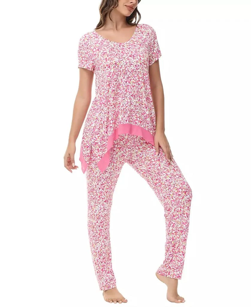 Lori Goldstein Women's Printed Short Sleeve Tunic with Pant Pajama Set 4