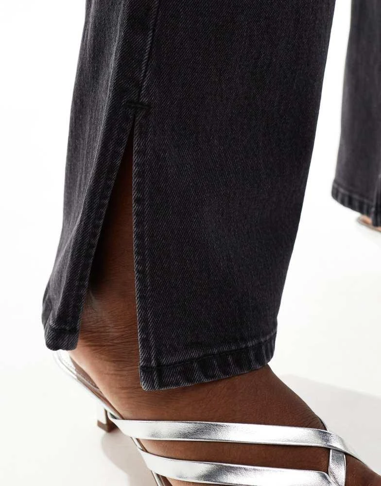 Bershka Bershka split hem flare jean in black 5