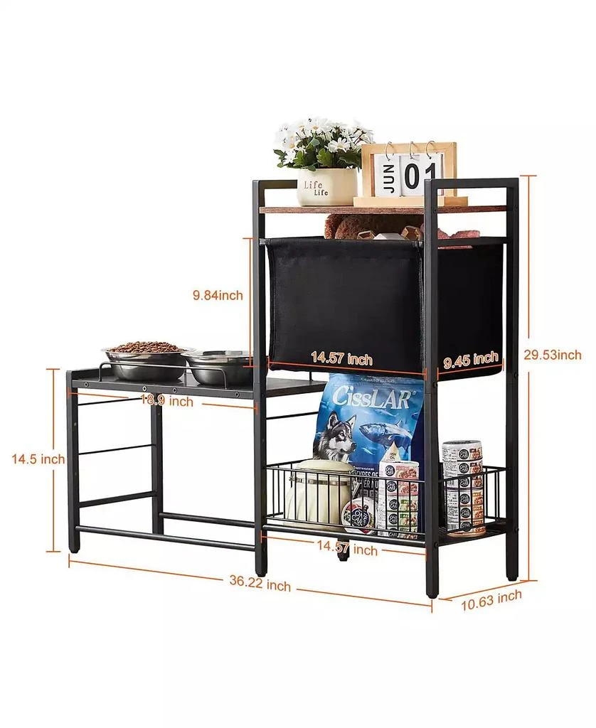 AOSTIRMOTOR Elevated Dog Feeding Station: All-in-One Organizer with Raised Bowls 
Storage for Food and Toys 8