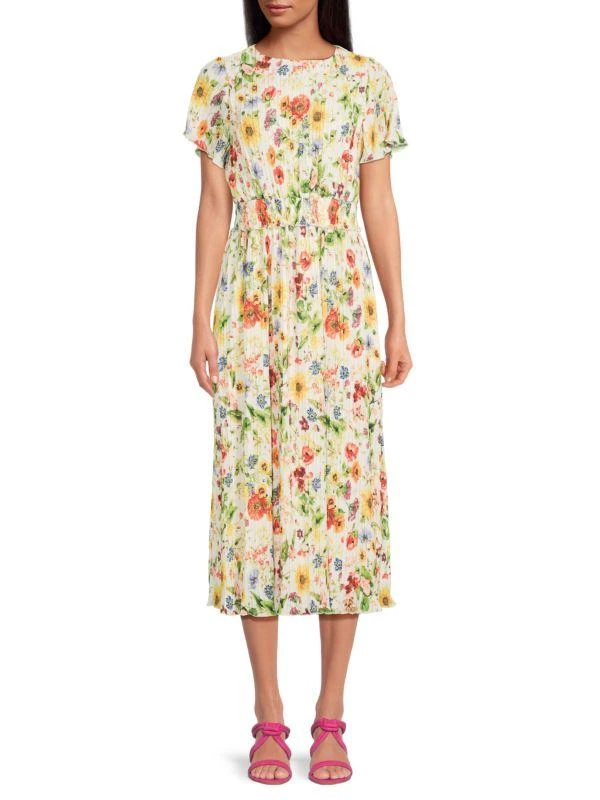Tahari Floral Accordion Pleated Maxi Dress 1