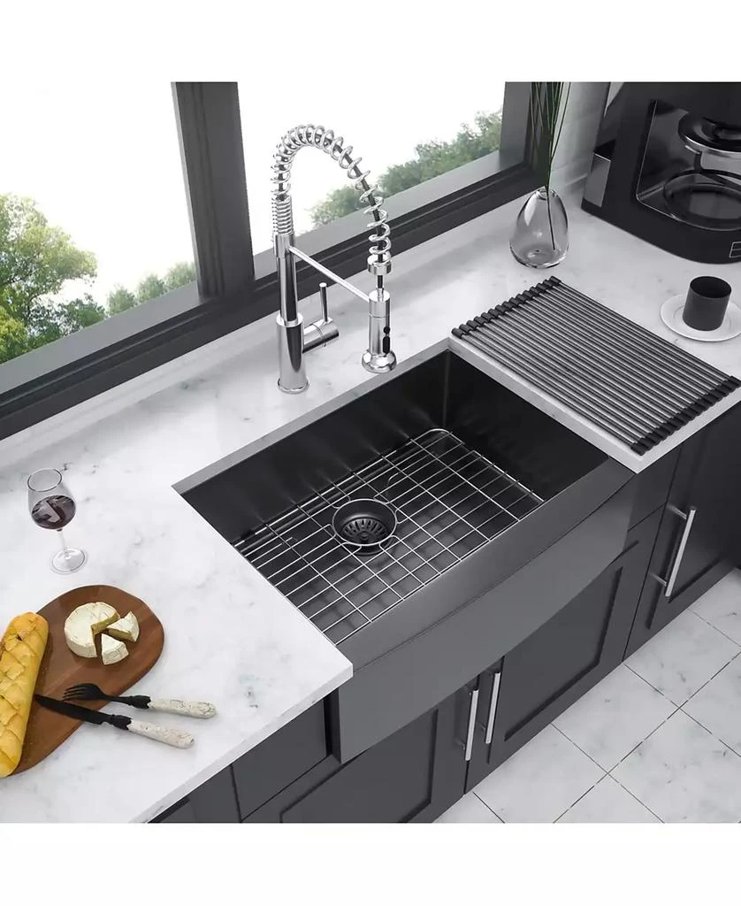 Flynama huluwat 27x21x10inch Gunmetal Black Farmhouse Kitchen Sink Stainless Steel Apron Front 16 Gauge 3