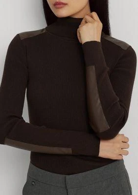 Ralph Lauren Ralph Lauren Faux Leather Trim Ribbed Turtleneck 3