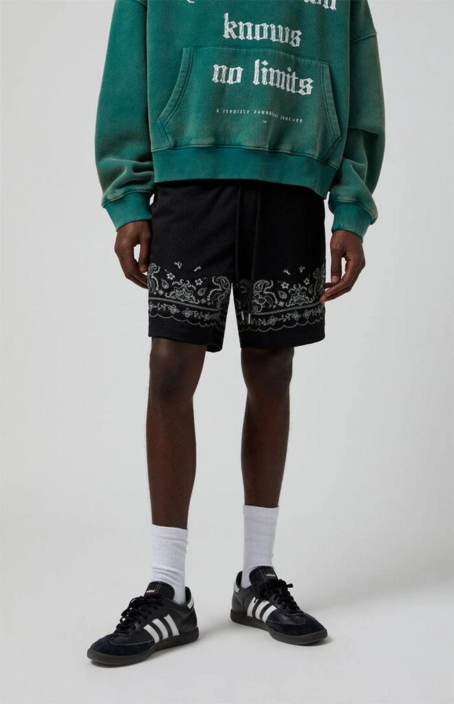 PacSun Black Aaron Paisley Embroidered Mesh Volley Shorts 3
