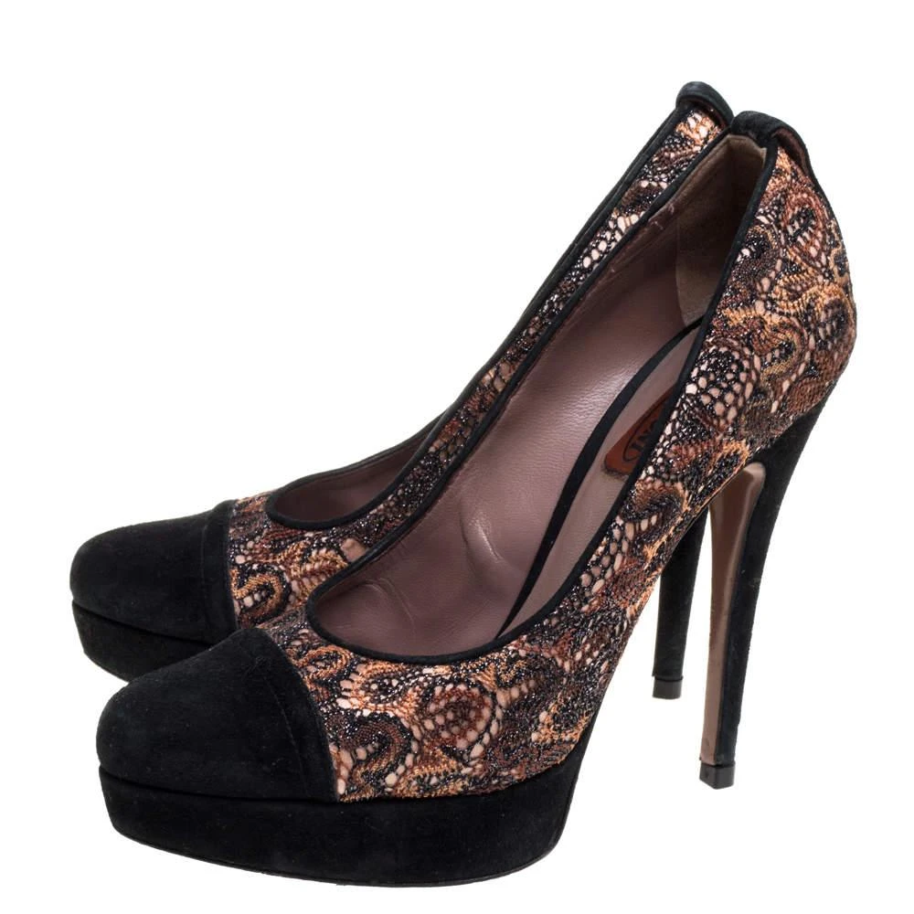 Missoni Missoni Black/Beige Lace and Suede Pointed Toe Platform Pumps Size 39 4