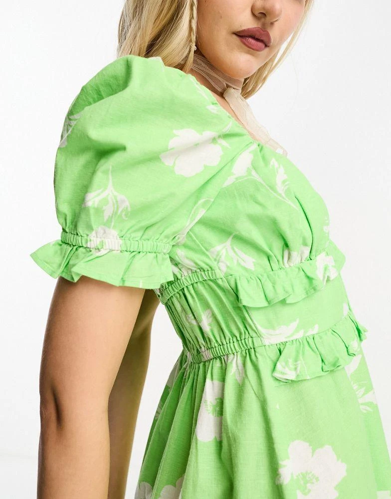 Shop Miss Selfridge linen look milkmaid mini tea dress in green floral on  Sale at BeyondStyle  Get 79% Off Miss Selfridge linen look milkmaid mini  tea dress in green floral with