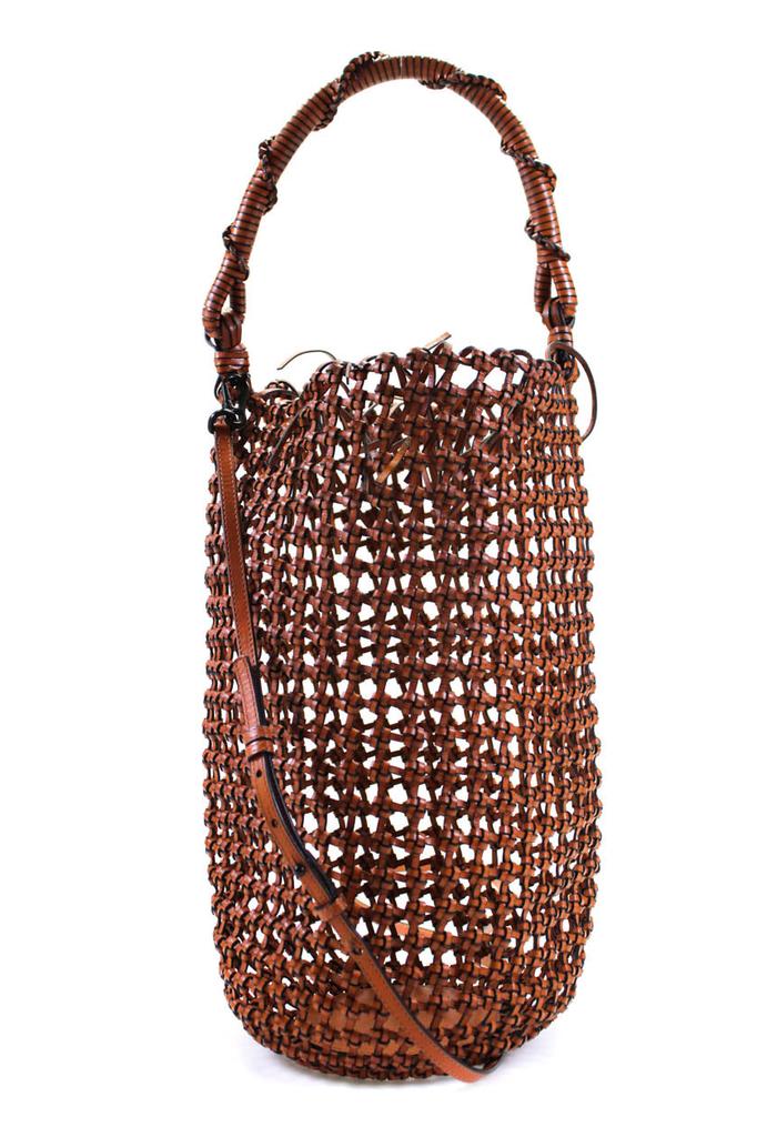 Loewe Womens Detachable Strap Woven Leather Bucket Handbag Brown Black