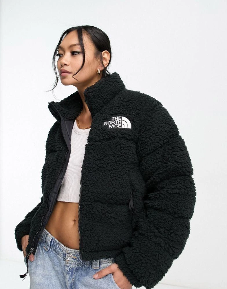 The North Face The North Face Nuptse cropped borg down puffer jacket in black 3