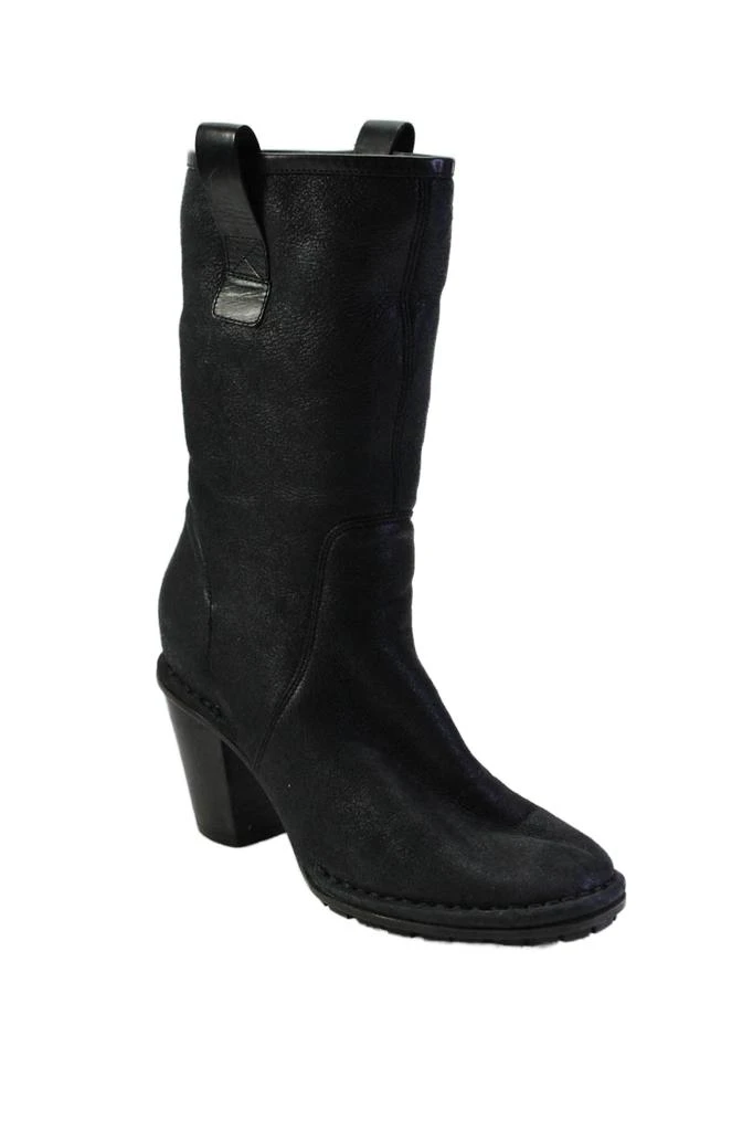 Costume National Womens Leather Sherpa Lined Mid Calf Boots Blue 1