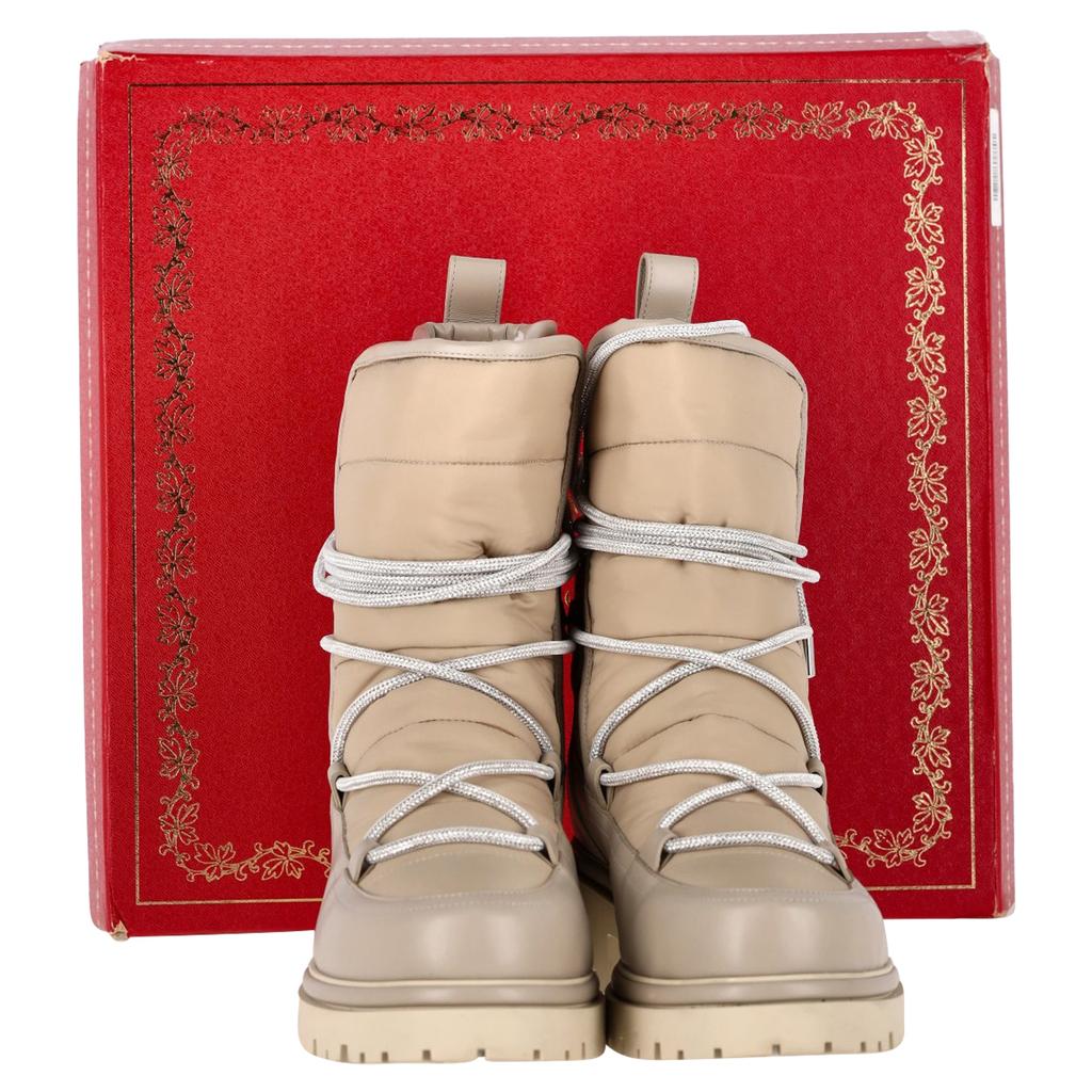 Roger Vivier Embellished Shell Ankle Boots in Beige Leather