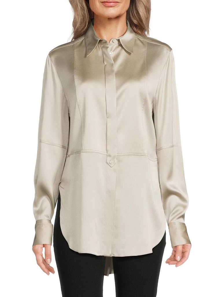Brunello Cucinelli Point Collar Stretch-Silk Shirt 1