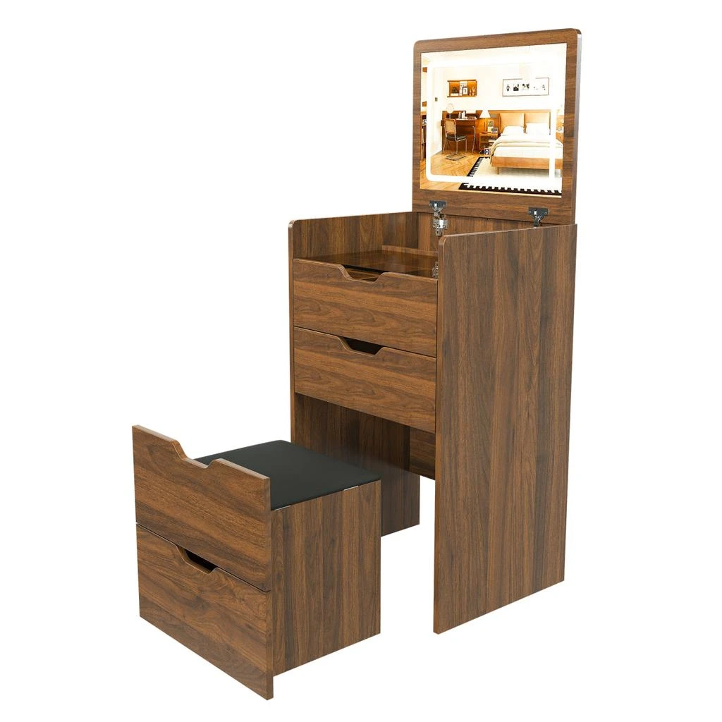 Streamdale Furniture Streamdale 3-in-1 Vanity Desk with Lighted Mirror 
Stool, Flip Top Makeup Dressing Table (Walnut) 4