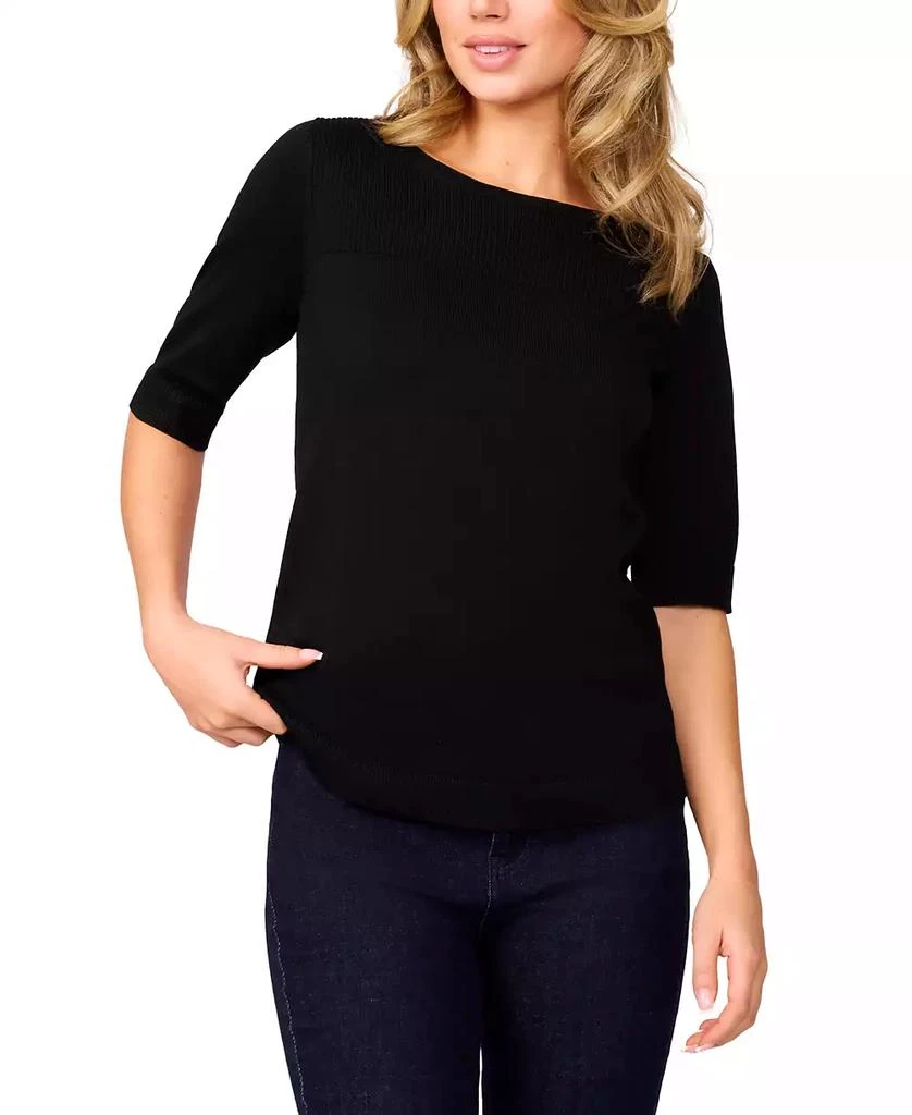 Melissa Paige Women's Ribbed-Yoke Elbow-Sleeve Sweater 1