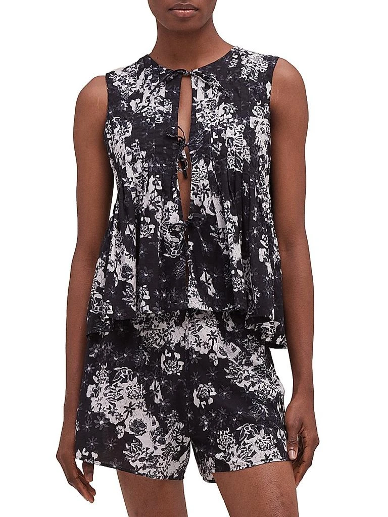 Desmond & Dempsey Flowers Of Time Pleated Cami & Shorts Set 1