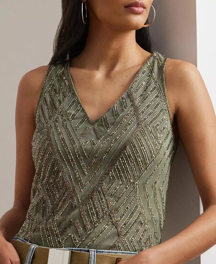 Ralph Lauren Women's Beaded Mesh Sleeveless Blouse 6