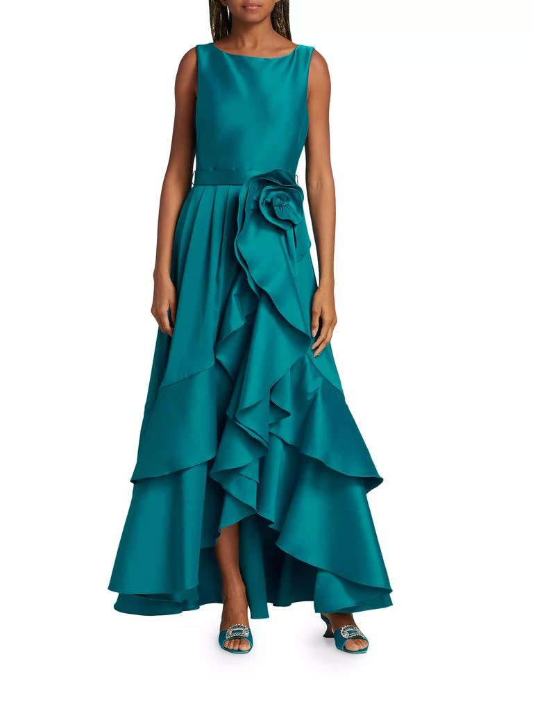 Rosette-Embellished Ruffle Gown  On Sale Now with Up to 76% Off | Discover  Exclusive Deals & Savings at BeyondStyle  Authentic Badgley Mischka  women's|contemporary|floor-length|boatneck|sleeveless|solid|black  tie|modern|a-line|dresses|Women's|women's ...