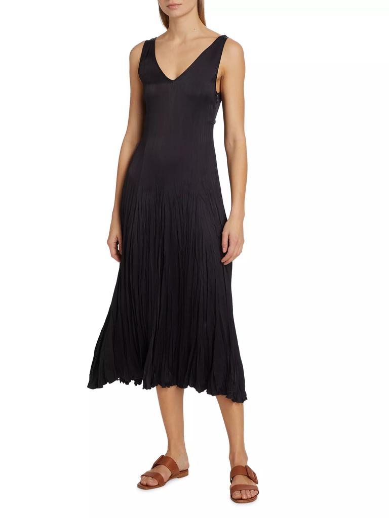 Michael Kors Collection Satin Pleated V-Neck Midi Dress