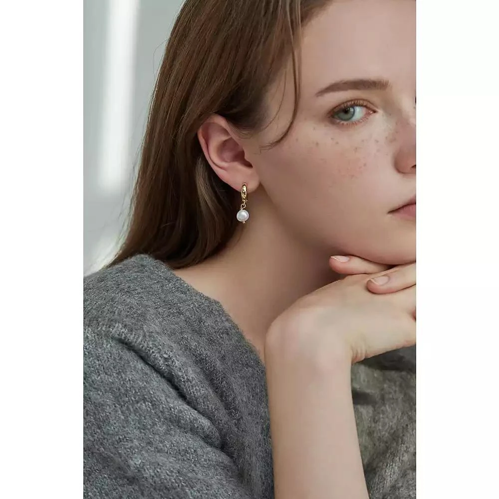 Joey Baby Gold Plated Freshwater Pearl Drop Hoop Earrings 4