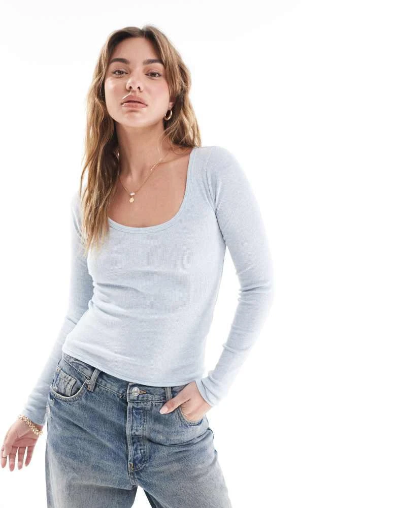 HOLLISTER Hollister ribbed scoop neck top in blue 1