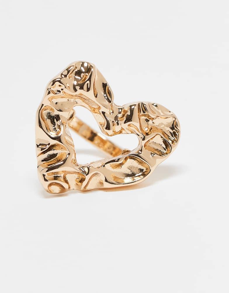 ASOS ASOS DESIGN ring with oversized molten heart design in gold tone