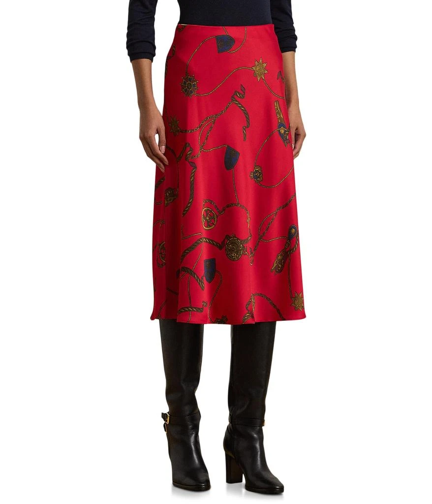 Ralph Lauren Belting-Print Satin Charmeuse Midi Skirt 1