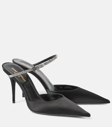 Yves Saint Laurent Barbara 90 embellished satin mules - Slippers