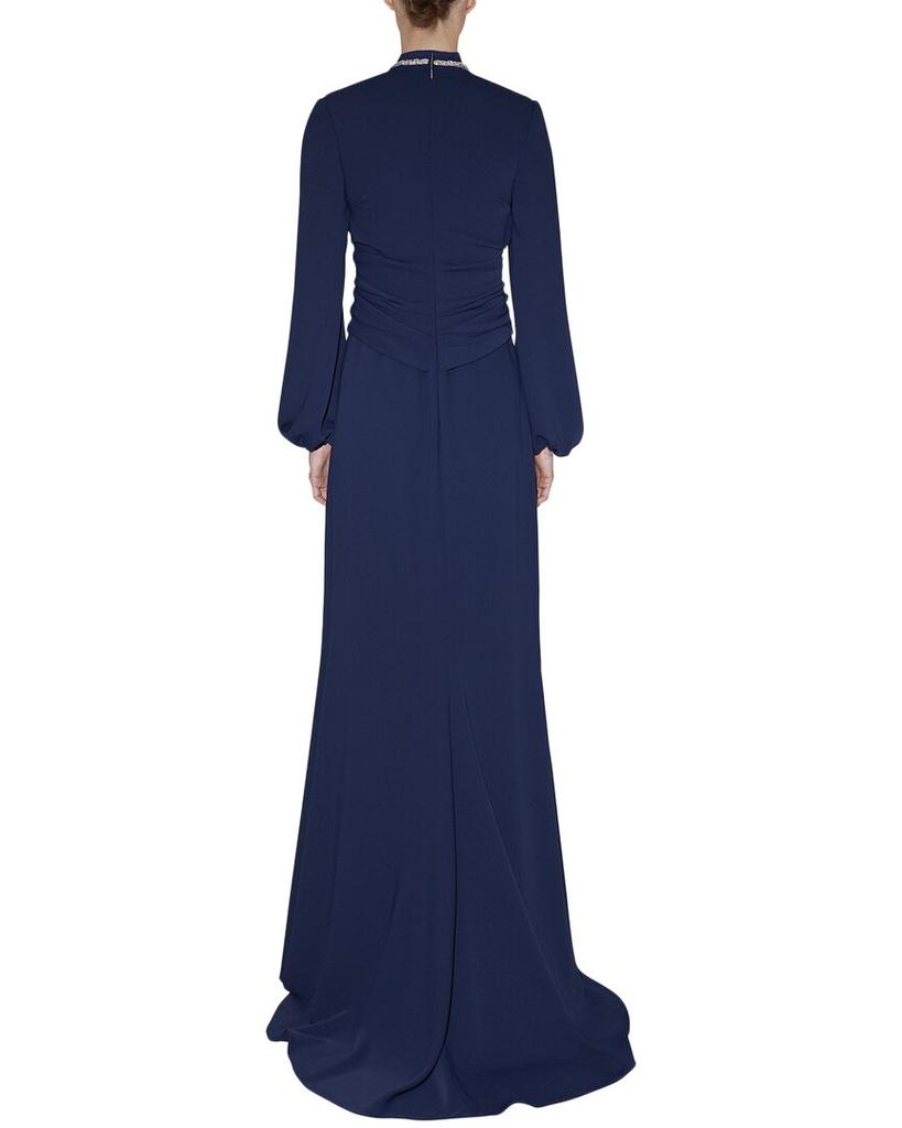 REEM ACRA Blouson Sleeve V-Neck Gown