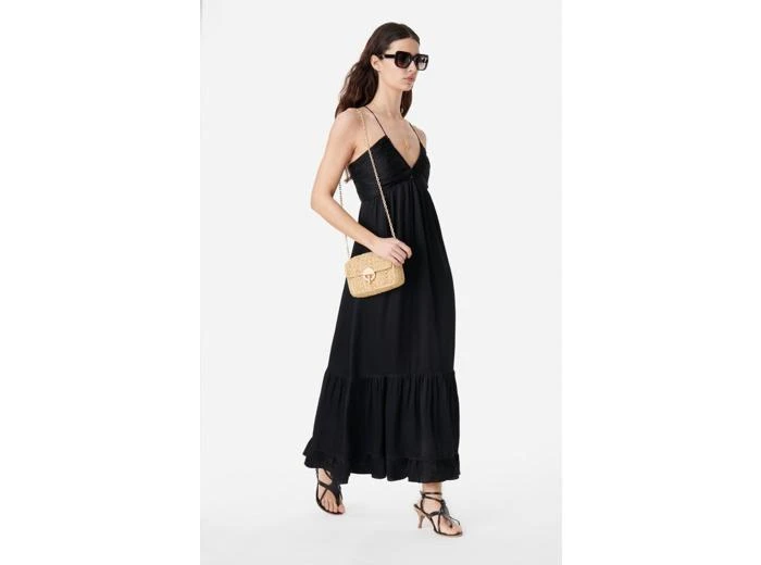 chinese dress ladies Vanessa Alexandra Italy 100% Linen V-Neck Printed Maxi Dress – Luxy Thrift