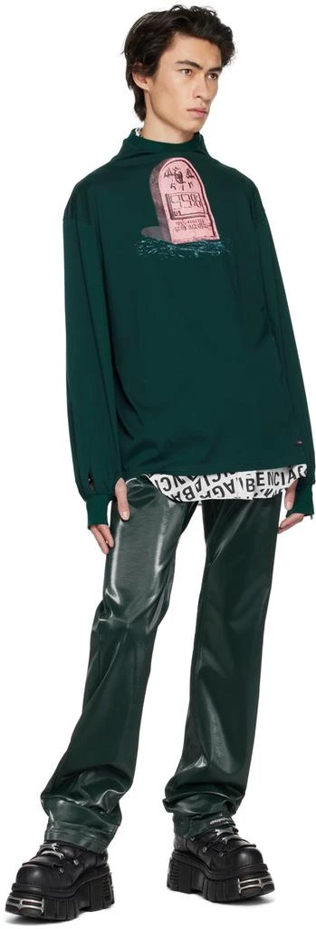 99%IS- Green 'ATT1%TUDE' Always Glossy Faux-Leather Trousers 4