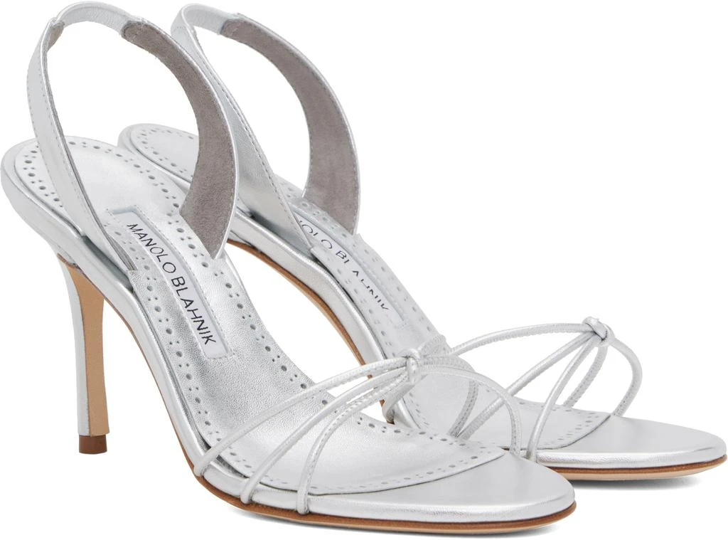 Manolo Blahnik Silver Sareta Heeled Sandals 4