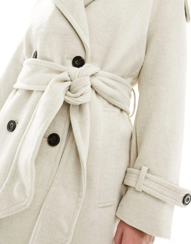 Bershka Bershka wool trench coat in stone 3