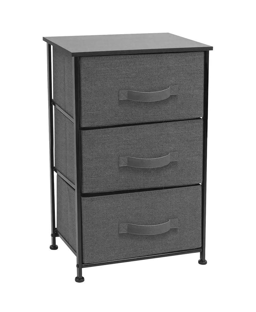 Sorbus Nightstand with 3 Drawers - Steel Frame, Wood Top & Easy Pull Fabric Bins - Perfect for Home, Bedroom, Office & College Dorm