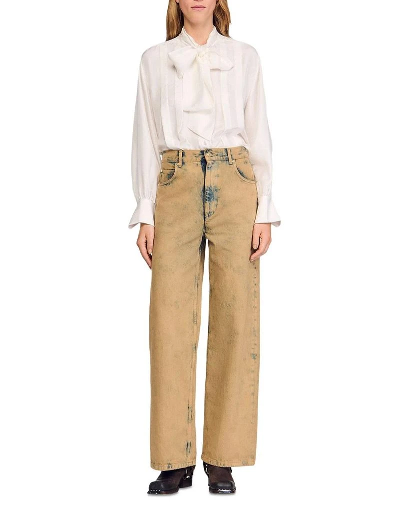 Sandro Faded Wide Leg Jeans in Beige 5