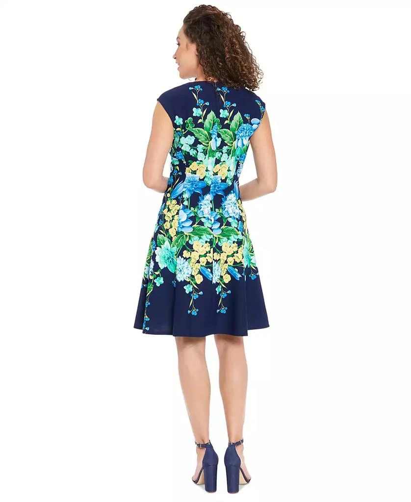 London Times Petite Split-Neck Floral-Print Fit & Flare Dress 3