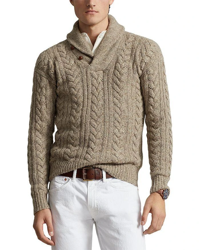 Polo Ralph Lauren Wool Blend Cable Knit Regular Fit Shawl Collar Sweater  1