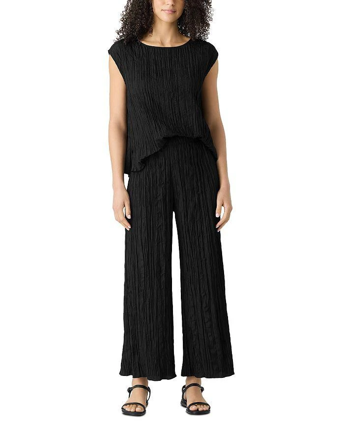 Eileen Fisher Crushed Silk Wide Leg Ankle Pants 2