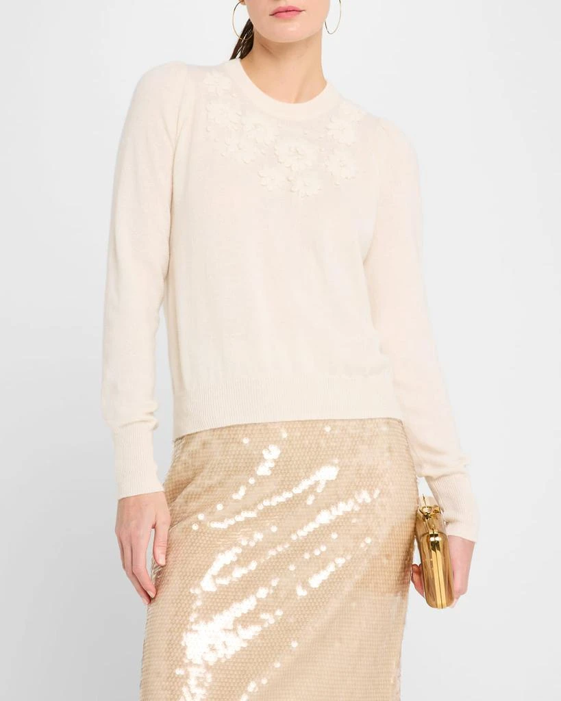Autumn Cashmere Floral-Embroidered Cashmere Crewneck Sweater 4