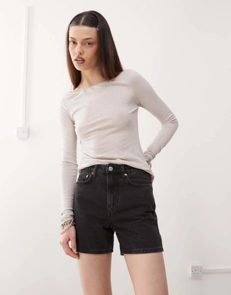 Weekday Weekday Eya high waisted denim shorts in tuned black exclusive to ASOS 4