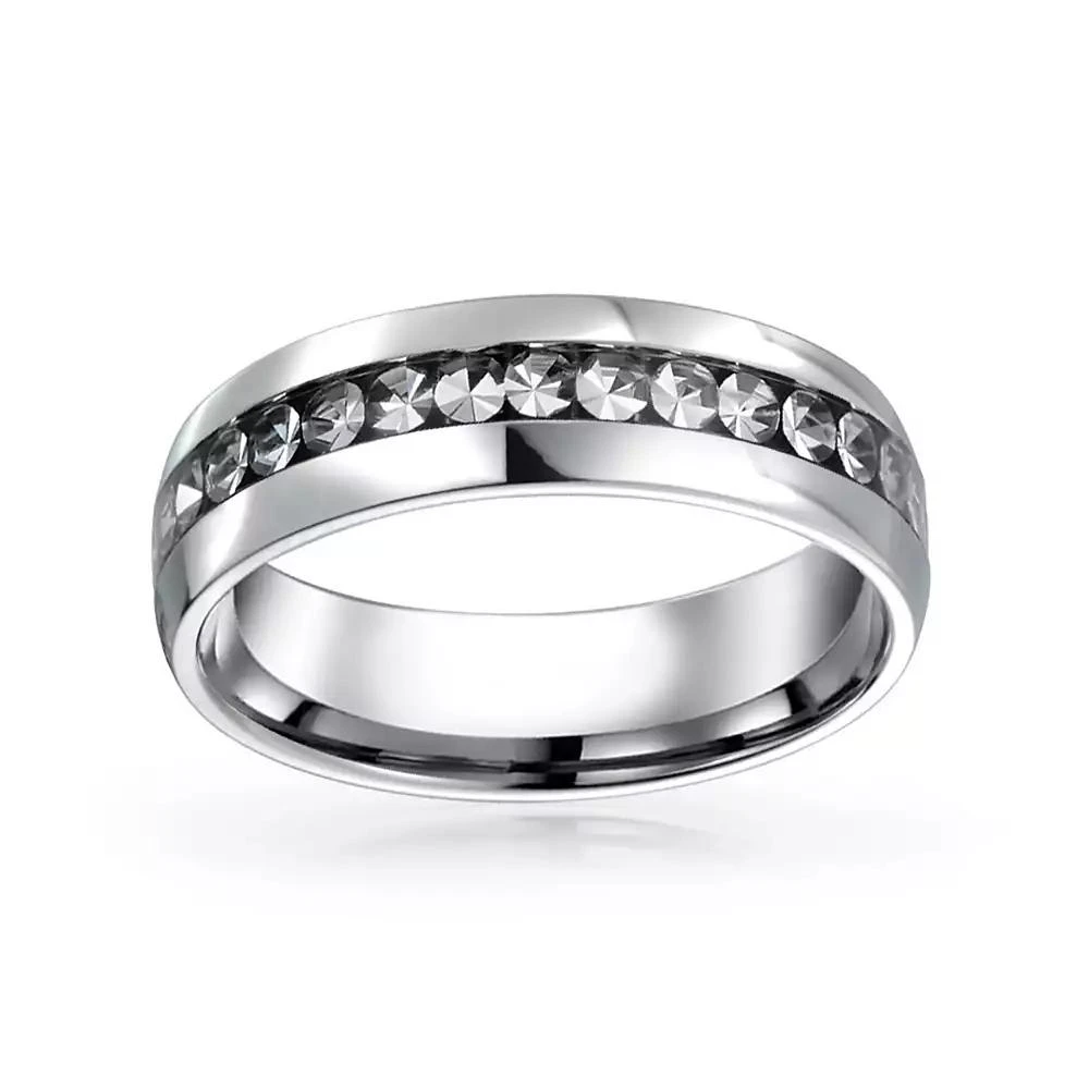 Bling Jewelry Channel Set Crystal Eternity Band Ring Stainless Steel 6MM 4
