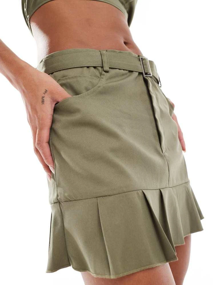 Missyempire Missyempire pleated hem mini skirt co-ord in khaki 3
