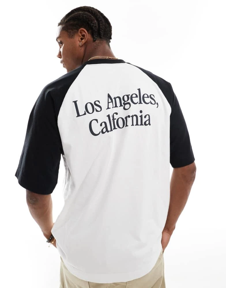 HOLLISTER Hollister back print heavyweight boxy fit raglan baseball t-shirt in white/black 1